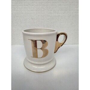 Anthropologie Monogram Initial Letter B White With Gold Initial & Rim Coffee Mug